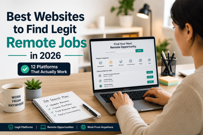 A professional exploring remote job platforms on a laptop while searching for legitimate online career opportunities