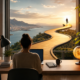 Young professional working remotely from a modern home office while building a successful online career