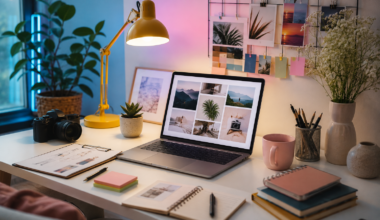 A professional creating a digital portfolio for remote career opportunities in a modern workspace